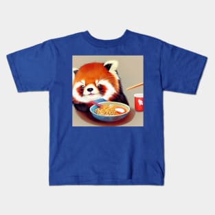 Kawaii Red Panda Eating Ramen Kids T-Shirt